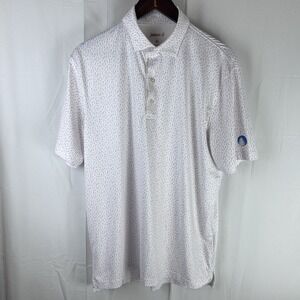 Johnnie O Polo‎ Shirt Mens Medium Beach Girls Geometric Pattern AOP Golf White